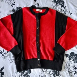 Vintage 80s Red/Black Cardigan, Gold/Black Buttons